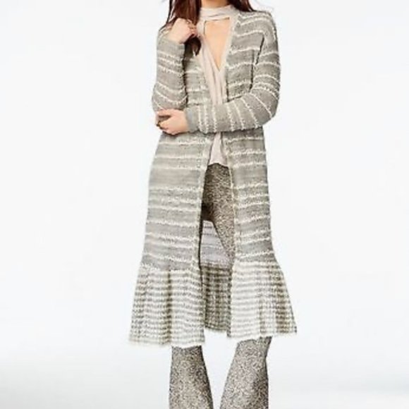 Free People Sweaters - Free People Smile Like You Mean It Grey/White Cardigan Sweater Size Large